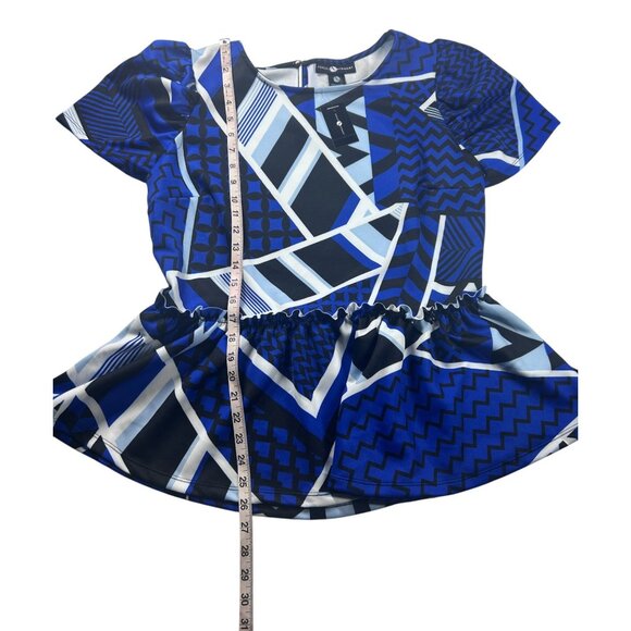 Ashley Stewart Peplum Top Women's Size Large  14/16‎ Blue Geometric Design NEW - Picture 4 of 8
